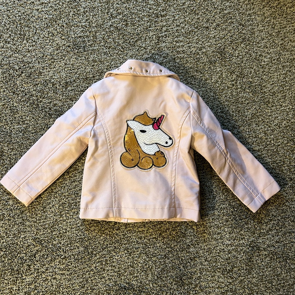 C&C Girls 12M Moto Unicorn Faux‎ Leather Jacket Pink
